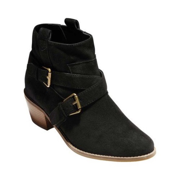 Cole Haan Jensynn Ankle Boots Black Suede Fashion Booties Block Heel Booties 6.5 - Picture 8 of 15